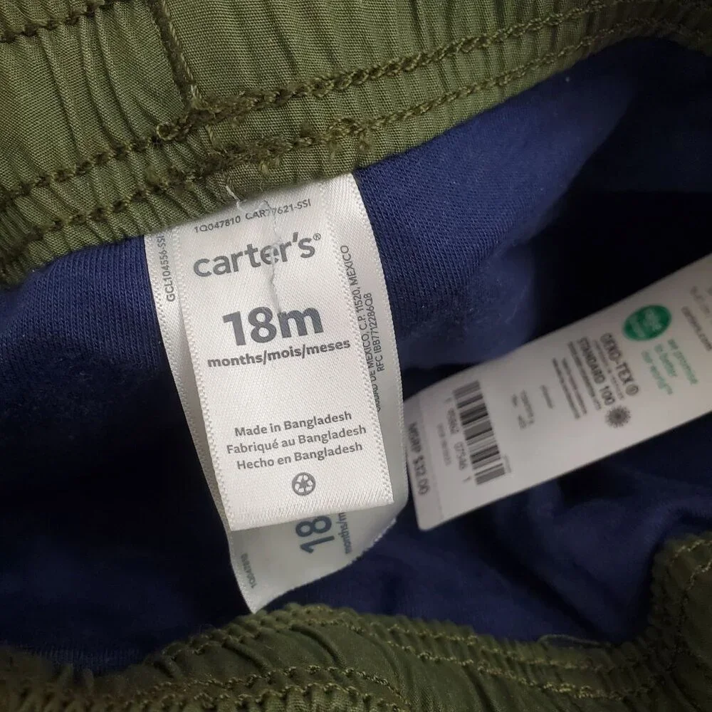 Carters Baby Boys 18M Green Elastic Waist Jogger‎ Pants With Pockets